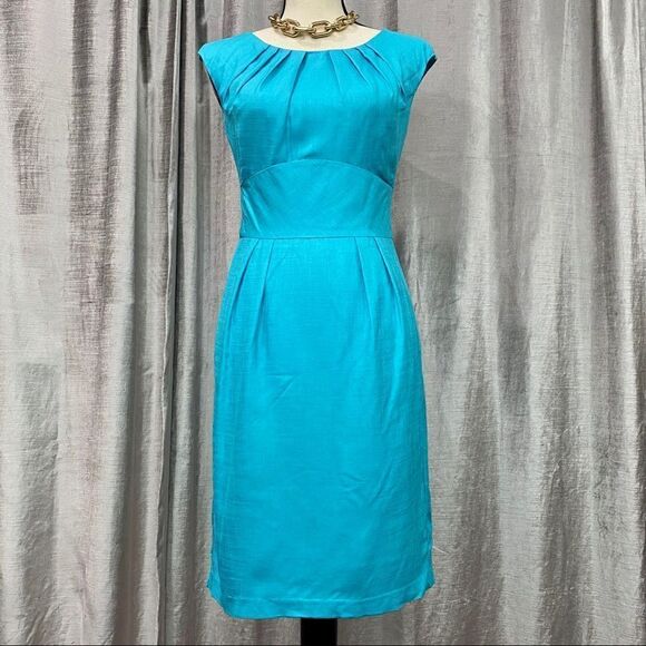 🌟 TRINA TURK Turquoise Pleated Sheath Dress - Picture 5 of 8